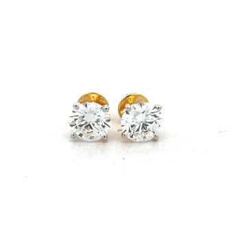 2 Carat Each Round Diamond Stud Earrings