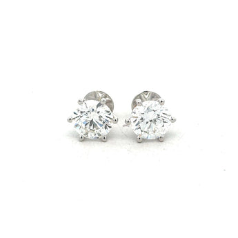 2 Carat Each Round Diamond Stud Earrings