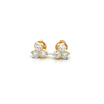 Elegant Three Stone Diamond Flower Studs
