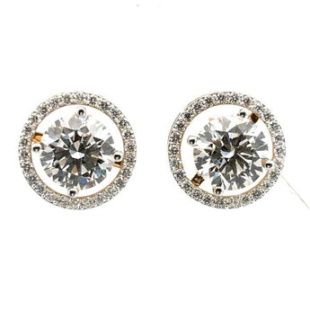 Modern Floating Solitaire Diamond Circle Halo Studs