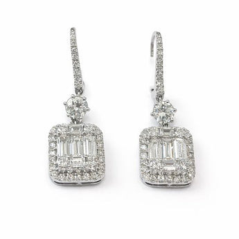 Vintage Style Baguette Diamond Drop Earrings