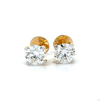 14KT Yellow Gold Solitaire Diamond Stud Earrings - Classic Round Cut