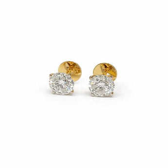 14KT Yellow Gold Solitaire Diamond Stud Earrings - Classic Round Cut