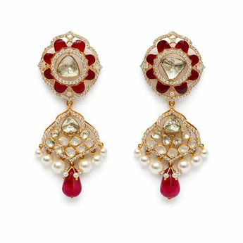 Kundan Polki Pearl Drop Earrings for Women