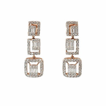 Elegant Triple Square Diamond Drop Earrings in 14K Rose Gold