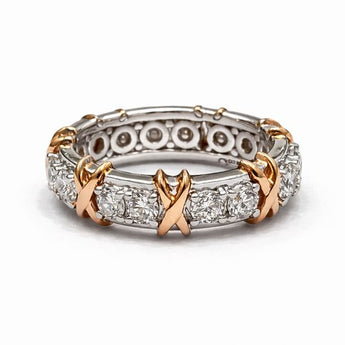 Elegant 1.36 Carat Diamond Cross-Stitch Ring - 18KT Yellow & White Gold