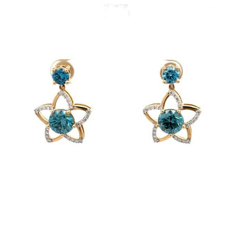  Diamond Halo Starburst Dangles in Yellow Gold
