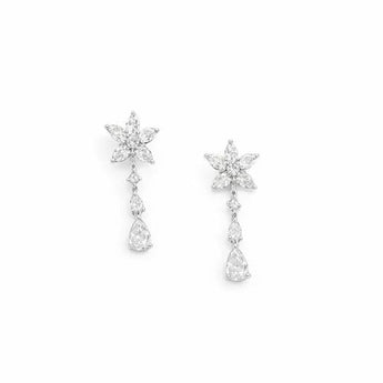 Diamond Flower Drop Earrings with Pear Cut Dangles