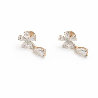Elegant Pear Diamond Flower Stud Earrings