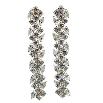 Long Marquise & Round Diamond Drop Earrings in White Gold