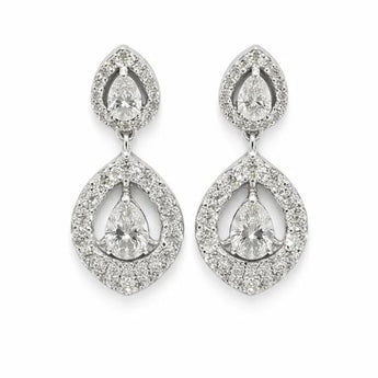 40 Cent Pear Diamond Halo Double Drop Earrings