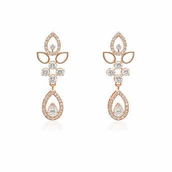  Floral Geometric Diamond Earrings with Pear Drop