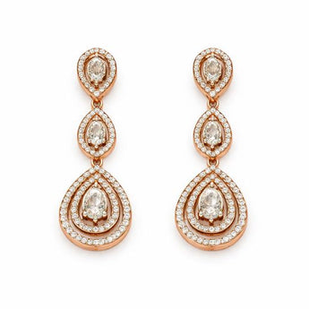 Elegant Three-Tier Pear Shape Diamond Halo Drop Earrings