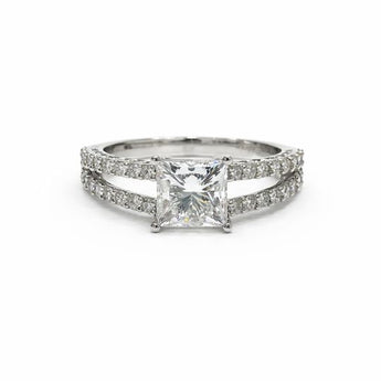 2.54 Carat Brilliant Princess-Cut Diamond Ring - Solid 14KT White Gold