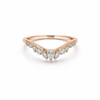 14KT Rose Gold Chevron Diamond Ring with V-Shape Wishbone Design
