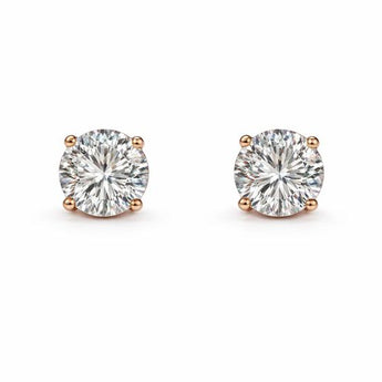 Classic Round Solitaire Diamond Stud Earrings, 4-Prong White Gold Finish