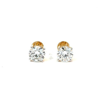 Yellow Gold Round Solitaire Diamond Studs with 4-Prong White Gold Setting
