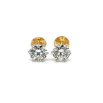 18K Yellow Gold 6-Prong Classic Round Diamond Studs - Tiffany Style Solitaire
