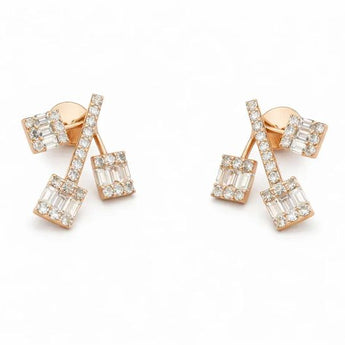 Baguette & Round Diamond Cluster Earrings