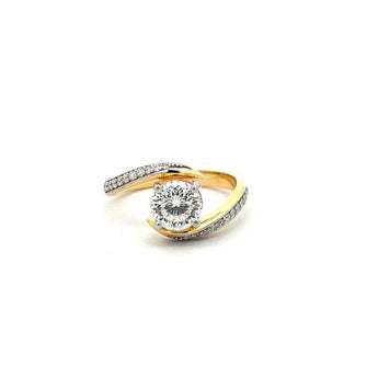 1.424 Carat Round Diamond Swirl Ring in Yellow Gold with Accents