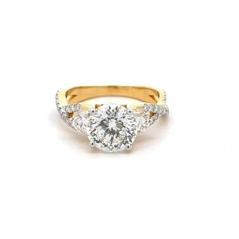 3 Carat Round Cut Diamond Ring with Ornate Twisted Diamond-Set Band