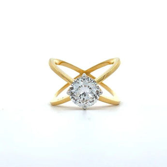 2.1 Carat Round Cut Diamond Ring with Elegant Criss Cross Band