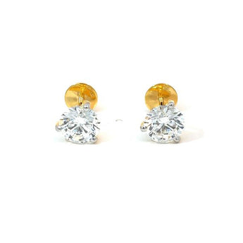 Classic 18K Yellow Gold 3-Prong Round Brilliant Cut Diamond Solitaire Studs