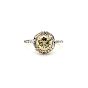 1.52 Carat Yellow Diamond Halo Ring with Round Cut Center Stone