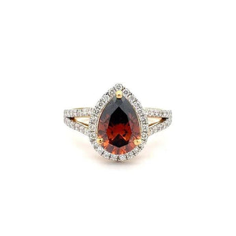 2.448 Carat Pear Shape Red Gemstone Ring with Diamond Halo Setting