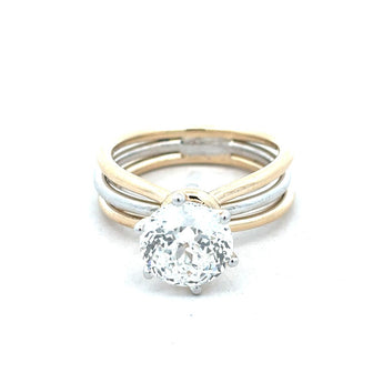 Round Cut 6.02 Ct Diamond Ring with Layered Gold Band