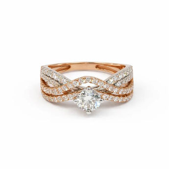 1 Carat Round Diamond Engagement Ring with Criss-Cross Pave Band