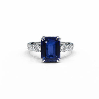 Emerald Cut Blue Colorstone Diamond Ring
