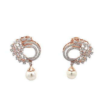 Elegant Rose Gold Diamond Swirl Earrings with South Sea Pearl Drops
