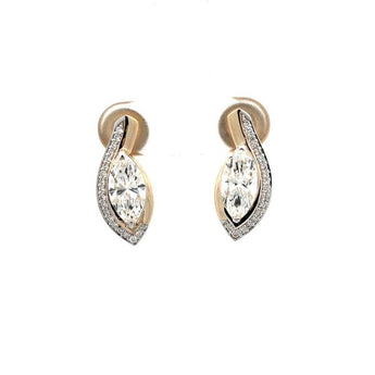 Elegant Marquise Diamond Bypass Halo Stud Earrings in Two-Tone Gold