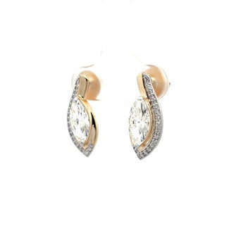 Elegant Marquise Diamond Bypass Halo Stud Earrings in Two-Tone Gold