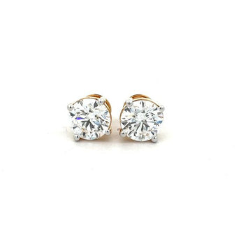 Large Round Brilliant Diamond Solitaire Studs with White Gold Prongs