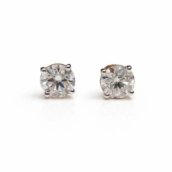 6 Carat Total Weight Round Brilliant Diamond Solitaire Studs with 4-Prong Setting