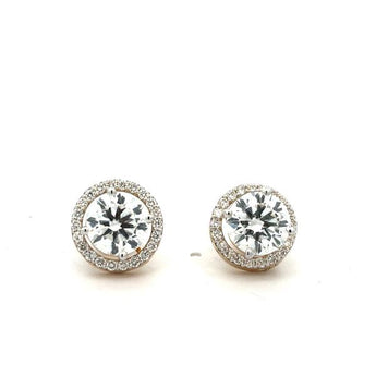 Diamond Solitaire Stud with Open Halo Circle Drop Earrings