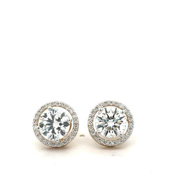Brilliant Round Diamond Double Halo Stud Earrings - Two-Tone Gold