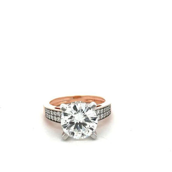 3.34 Carat Lab-Grown Round Diamond Solitaire Ring with Side Stones