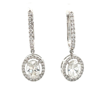 1.1 Carat Each Oval Diamond Dangle Hoop Earrings