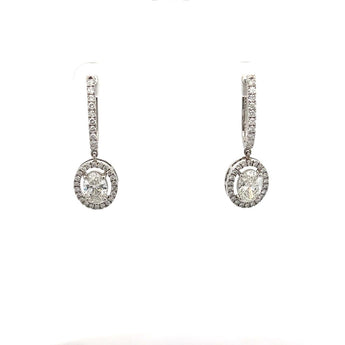 1.1 Carat Each Oval Diamond Dangle Hoop Earrings