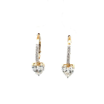 Heart Shaped Diamond Drop Hoop Earrings in 14K Yellow Gold