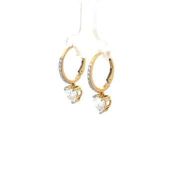 Heart Shaped Diamond Drop Hoop Earrings in 14K Yellow Gold
