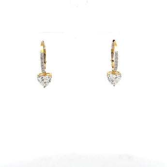 Heart Shaped Diamond Drop Hoop Earrings in 14K Yellow Gold