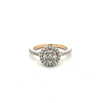 Classic Halo Diamond Ring in Yellow Gold with Sparkling Round Center