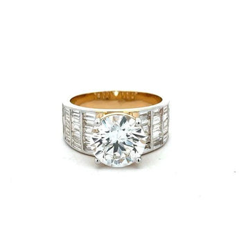 7.797 Carat Round Cut Diamond Ring with Baguette Side Stones