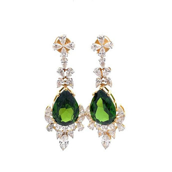 Elegant Marquise Diamond & Green Color Earrings