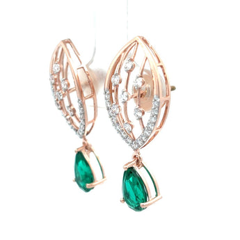 Pear Shape Green Stone Diamond Drop Earrings