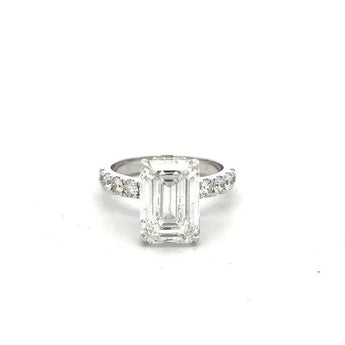 5.902 Carat Emerald Cut Diamond Engagement Ring in White Gold